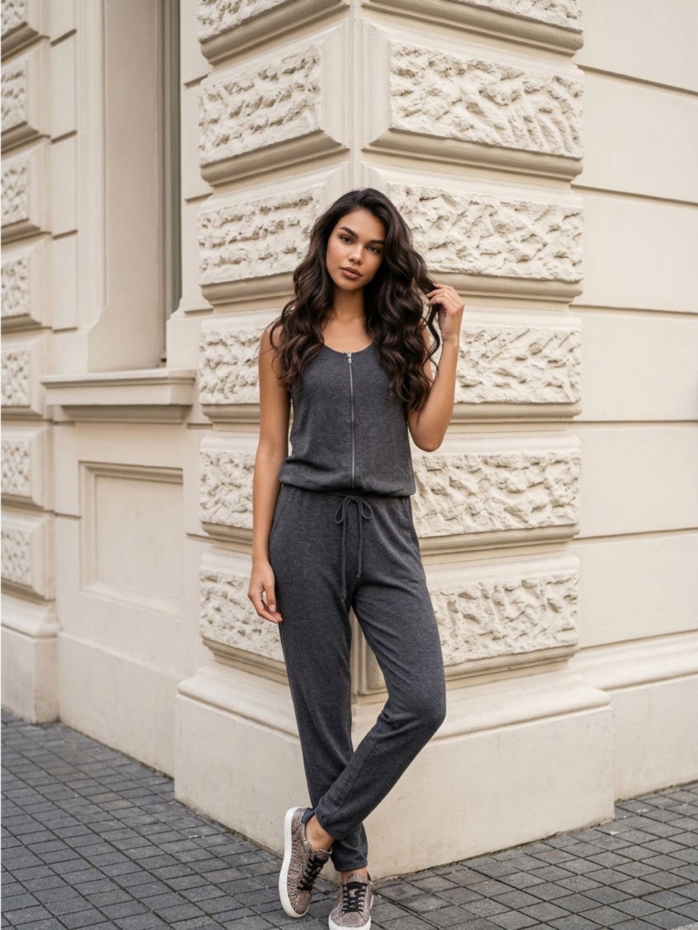 NWT Michael Lauren Oversized Royal Charcoal Zip-Front Tank Jumpsuit